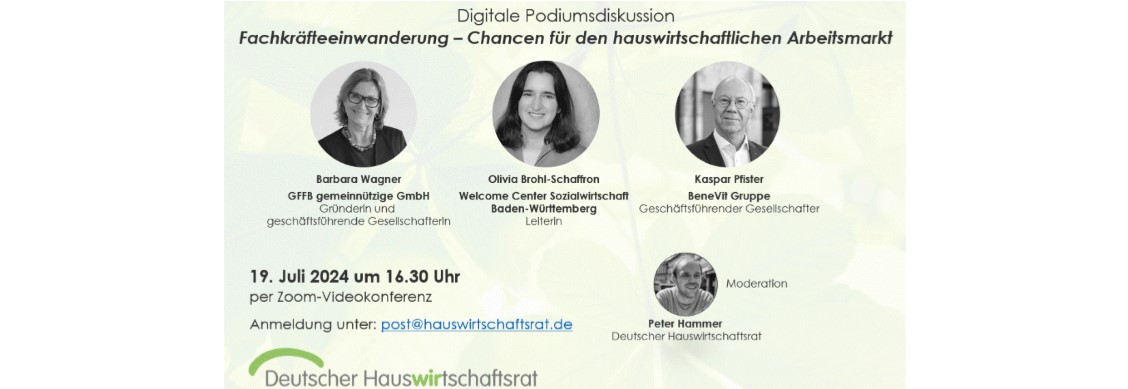 Digitale Podiumsdiskussion: Fach­kräfte­einwanderung – Chancen für den haus­wirtschaft­lichen Arbeits­markt