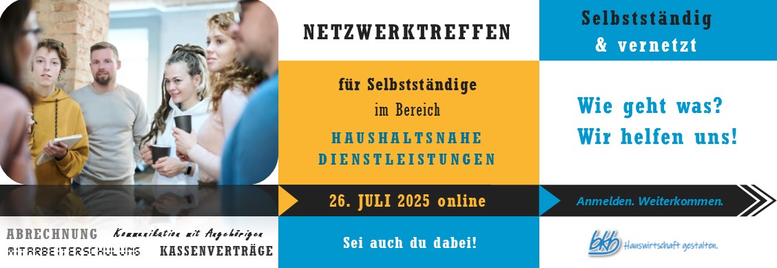 Online-Netzwerktreffen für Selbstständige in der Hauswirtschaft